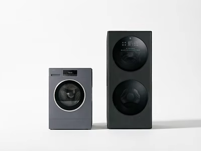 Two Modern Black Household Appliances With Sleek Design And Circular Features 3d model