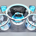 Northern Brand Store Interior With Curved Structures Blue Lighting And Display Bottles