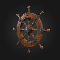 Vintage Wooden Ship Wheel With Metal Accents And Nautical Design Elements