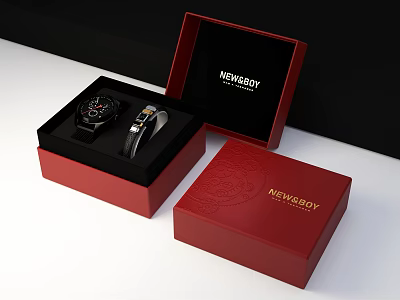 NEWBOY Elegant Jewelry Set in Red Gift Box with Watch and Bracelet 3d model