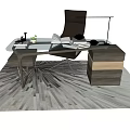 Modern Office Desk Setup With Black Chair Lamp Plant And Storage Cabinet