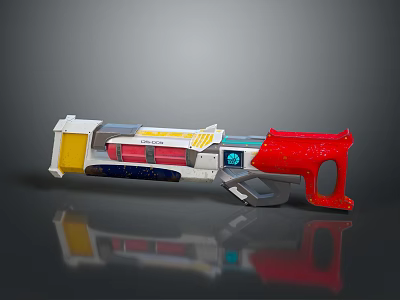 Futuristic Sci Fi Weapon With White Yellow Red Blue Components And Grip Design 3d model