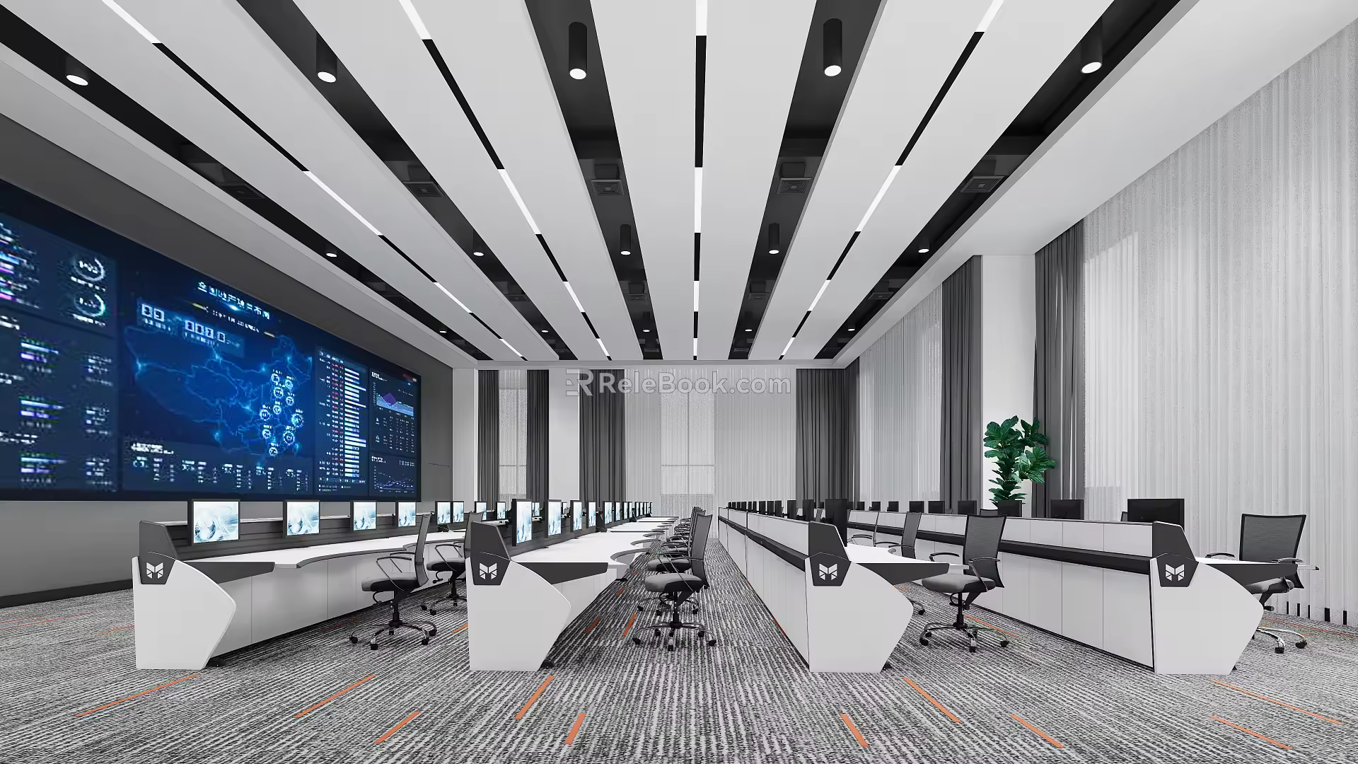 Command Control Room of Modern Monitoring Room 3d model