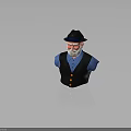 3D Male Character Bust With Black Hat White Beard Blue Shirt And Black Vest Design