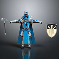 Blue Armored Warrior With Crown Cloak Hammer And Shield Design 3d model