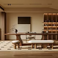 Quiet Style Tea Room Tea Table and Chair Combination Low Stool Bench 3d model