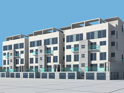 Modern Residential Building With White Exterior Large Windows And Glass Railing Balconies 3d model