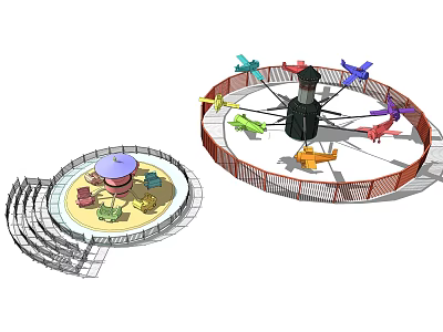Colorful Rotating Plane Amusement Rides For Children With Circular Structure And Fencing 3d model
