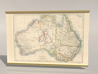 Vintage Framed Australian Map Wall Decor For Home With Classic Design 3d model
