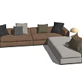 Modern Sectional Sofa with Brown Light Gray Upholstery and Multiple Decorative Pillows 3d model