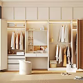 Modern Open Closet Design With Hanging Clothes Storage Plant Chair And Rug