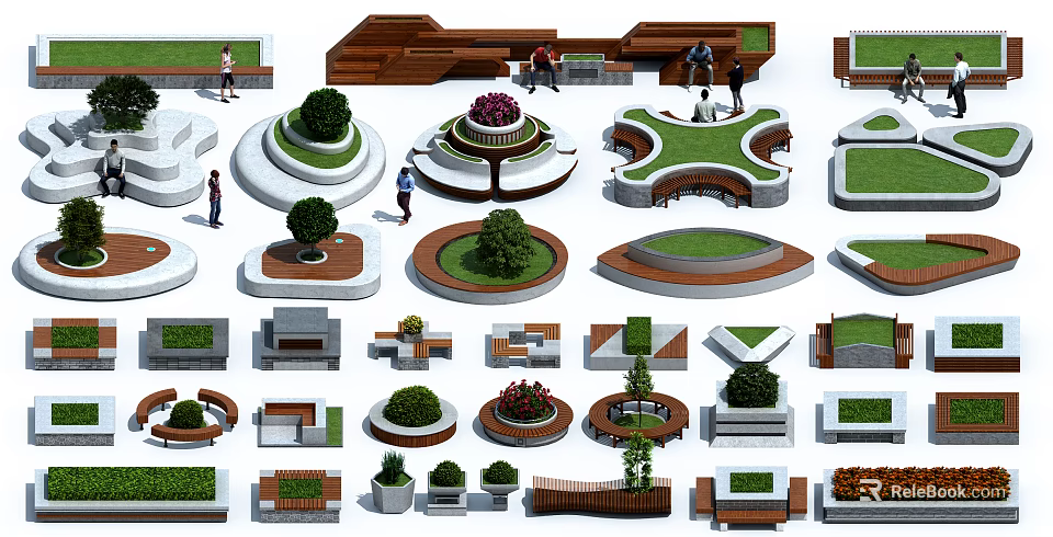 Various Tree Pit Designs With Different Shapes Materials And Urban Landscape Elements 3d model