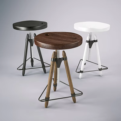 Stylish Modern Bar Stools With Wooden Seats And Metal Frames In Black White Brown 3d model