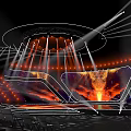 Modern Stage Design With Fiery Backdrop Stage Lights And Audience Seats 3d model