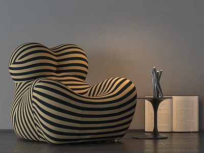 Modern Black And Yellow Striped Lazy Sofa With Side Table Books And Metal Decor 3d model