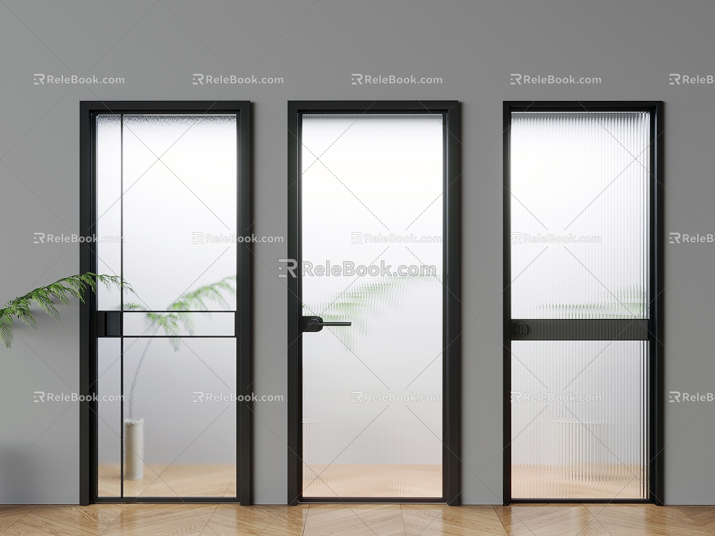 Frosted glass single door glass swing door bathroom door 3d model