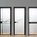 Sleek Swing Doors With Black Frames Frosted And Ribbed Glass Gray Wall Wooden Floor