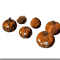 Group of Orange Carved Halloween Pumpkins With Spooky Faces On White Background For Decoration