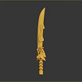 Decorative Ornate Golden Dagger With Intricate Handle And Sharp Blade Design