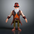 Steampunk Character With Top Hat Goggles Long Beard Brown Coat Green Pants And Brown Boots