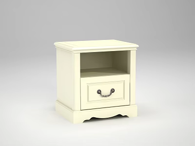 Classic White Bedside Table With Single Drawer And Decorative Metal Handles 3d model