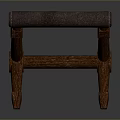 Leather Stool With White Stitching And Crossed Wooden Legs Design