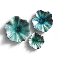 Set of Three Teal Lotus Shaped Wall Decor with Glossy Iridescent Finish