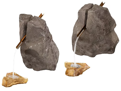 Stone And Wooden Rock Water Feature With Natural Flowing Water Decoration 3d model