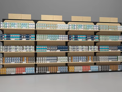 Modern Retail Display Shelves With Multiple Layers Holding Organized Various Colored Products 3d model