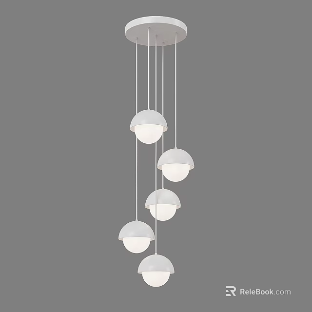 Modern Pendant Light With Multiple Spherical White Bulbs Hanging From Ceiling 3d model 