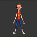 Animated 3D Game Character With Red Hair Red Star Shirt Blue Pants And Pink Shoes