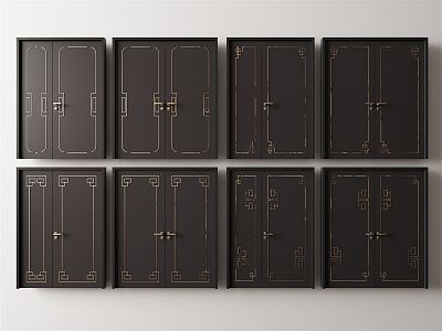 New Chinese style double door 3d model