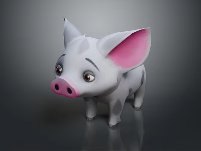 Cute Cartoon Pig Stuffed Toy With White Body Pink Ears And Spots 3d model