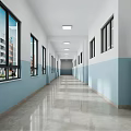 School Classroom Interior With Desks Chairs Blackboard Windows and Wall Decorations