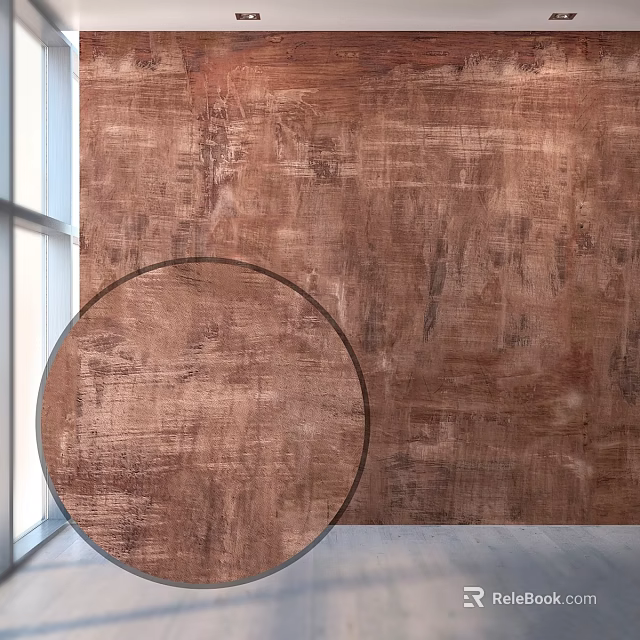 Circular Metal Component Against Brown Textured Wall With Window In Modern Interior 3d model