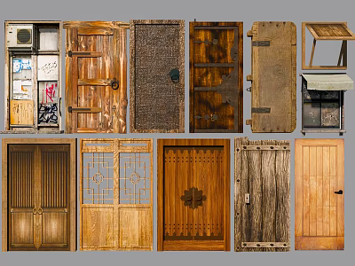 Vintage Wooden Doors Collection Featuring Various Old Door Designs and Styles 3d model