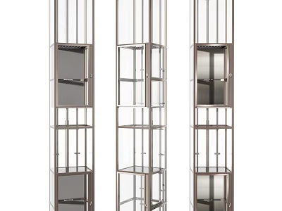 Modern Sleek Elevator Cabins With Transparent Glass Walls And Metal Frame Structure 3d model