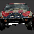 Vintage Sports Car With American Flag Red White Blue Stars Stripes Design