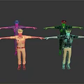3D Uniformed Character Models With Various Colored Outfits And Outstretched Arms