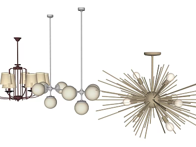 Modern Elegant Chandeliers with Spherical Glass Balls Starburst Metal Frames and White Lights Design 3d model