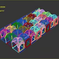 Blue Industrial Architectural Structure Module With Geometric Holes And Protruding Design