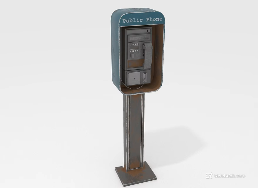 Vintage Public Phone Booth With Classic Telephone And Sturdy Metal Stand Design 3d model 