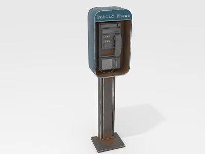 Vintage Public Phone Booth With Classic Telephone And Sturdy Metal Stand Design 3d model