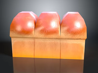 Three Orange Dome Shaped Pastry Desserts With Square Base And Smooth Glossy Surface 3d model