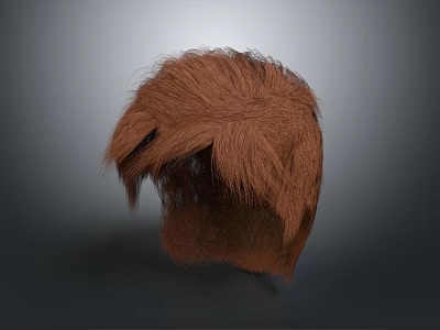 Detailed Brown Hair Covered Head Model with Fluffy Texture on Gray Background 3d model