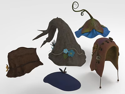 Various Fashionable Hats Collection Featuring Decorative Flowers Unique Shapes And Assorted Colors 3d model