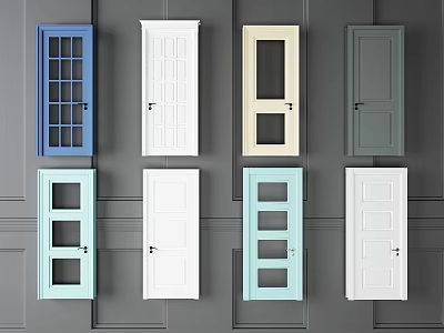 Interior Doors In Various Colors Different Styles With Glass Paneled And Paneled Designs 3d model