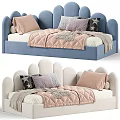 Cute Kids Bed With Curved Headboard Soft Pillows Warm Blanket And Color Options