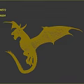 Mythical Dragon With Green Red Wings Open Mouth Horns And Long Tail Gray Background