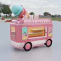Pink Ice Cream Truck With Large Ice Cream Cone On Top And Windows